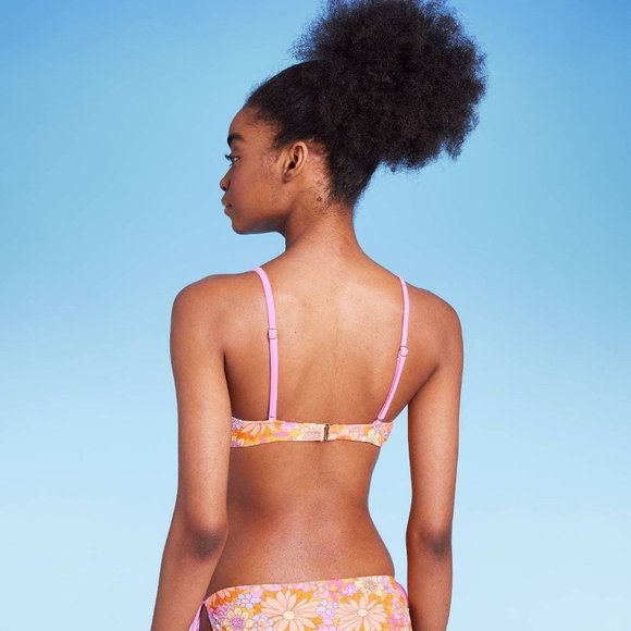 Women's Scoop Bralette Bikini Top Wild Fable Orange Floral Print Large - Picture 3 of 8